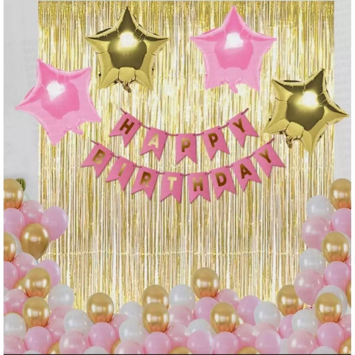 Beautiful Golden & Pink Birthday Decoration Set For Girls & Babies