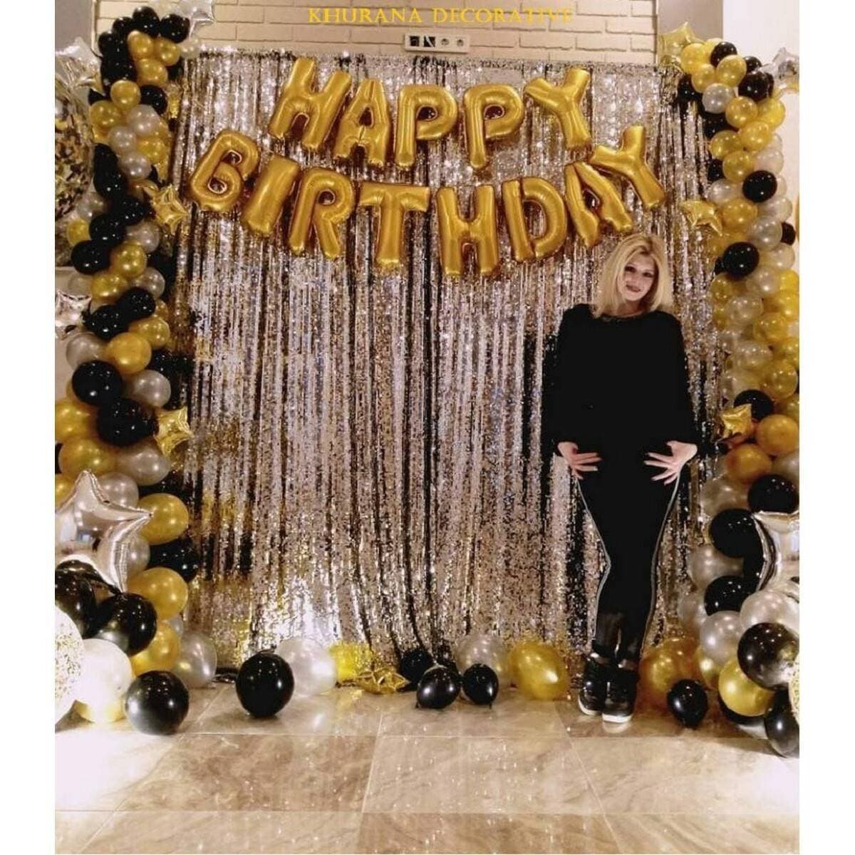 Black And Golden Theme Happy Birthday Party Set