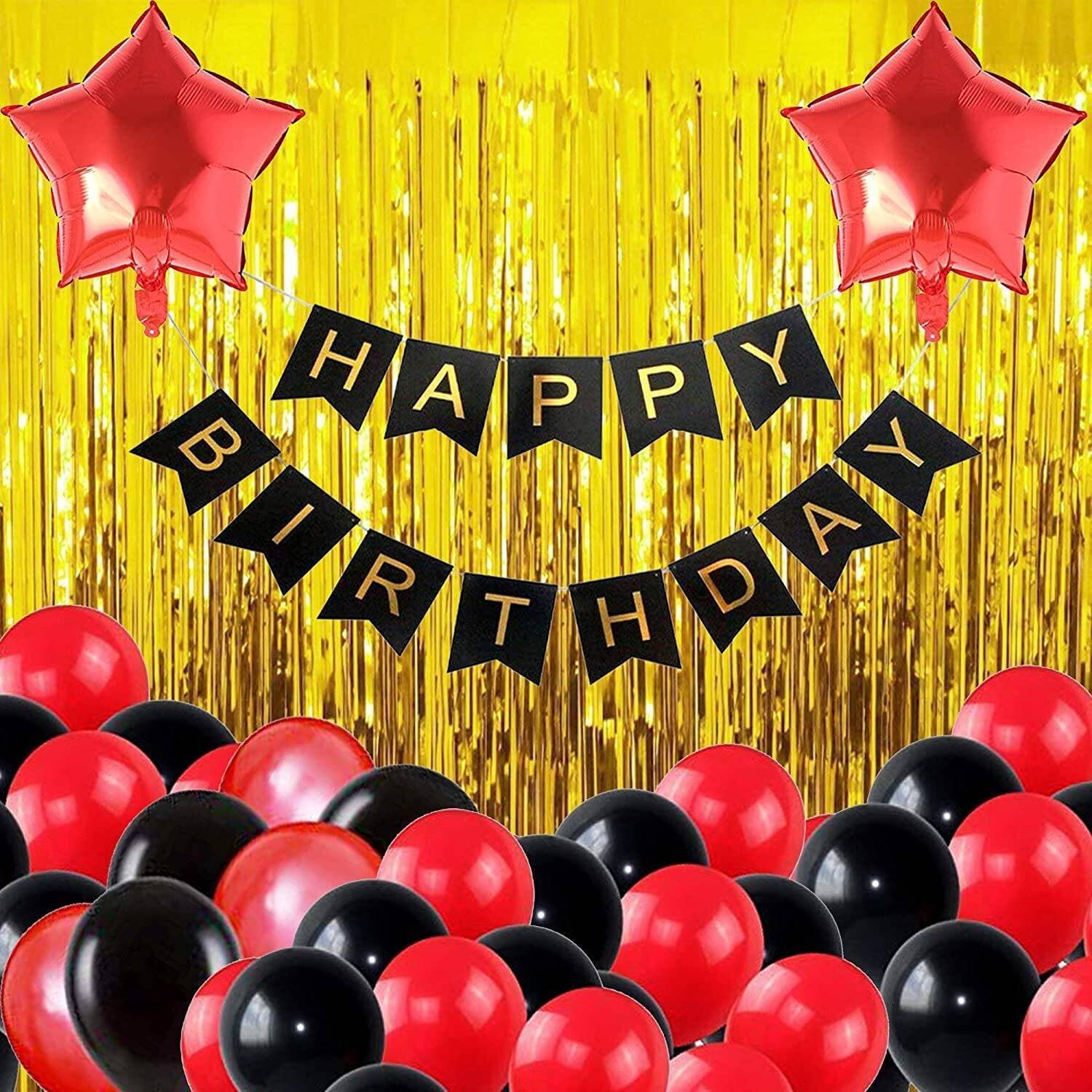 Happy Birthday Theme Decoration Card & Foil Curtain Balloons Set