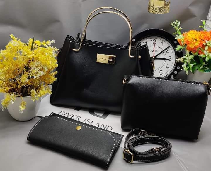 3 In 1 Piece Vintage Trendy Handbag For Women - Black