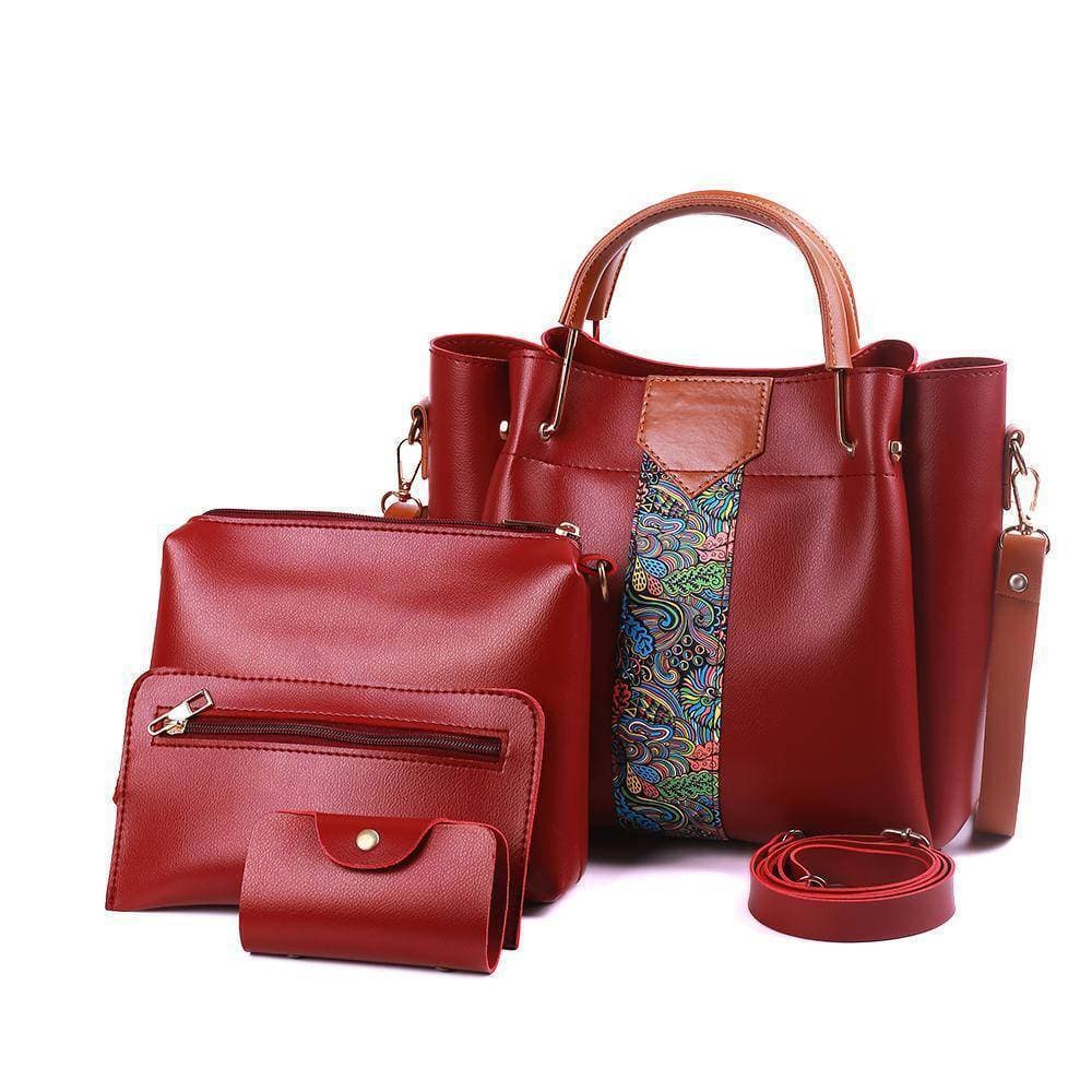 4 In 1 Piece Handbags For Women - Maroon