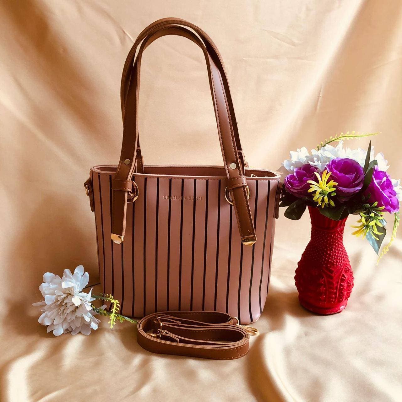 Black Line Tote Bag For Women - Pink
