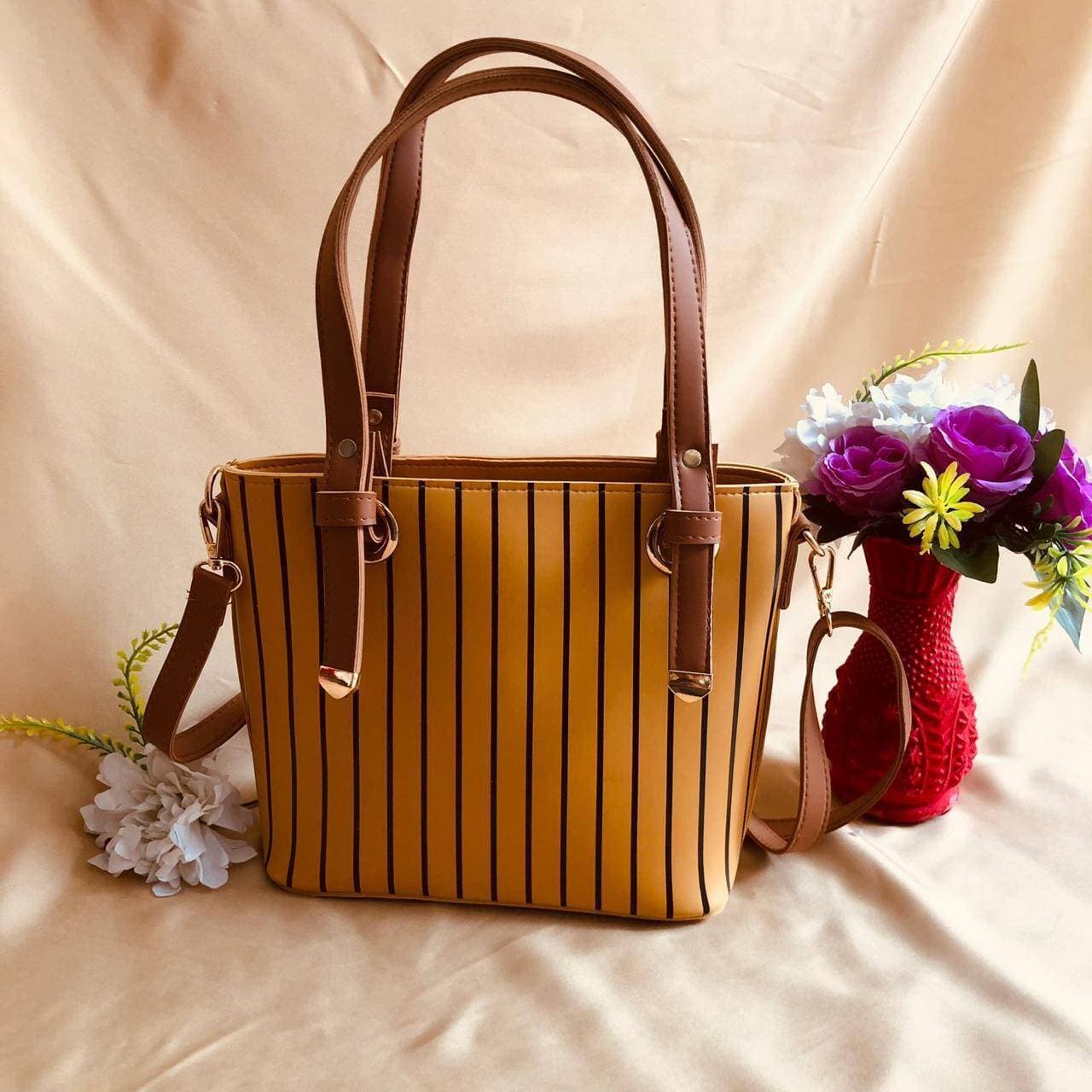 Black Line Tote Bag For Women - Yellow