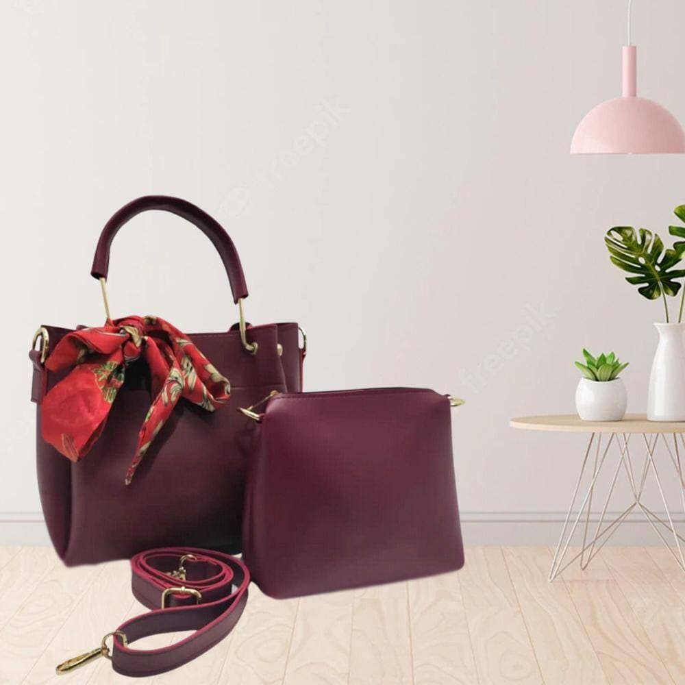 2 In 1 Piece Small Glamorous Handbags For Women - Maroon