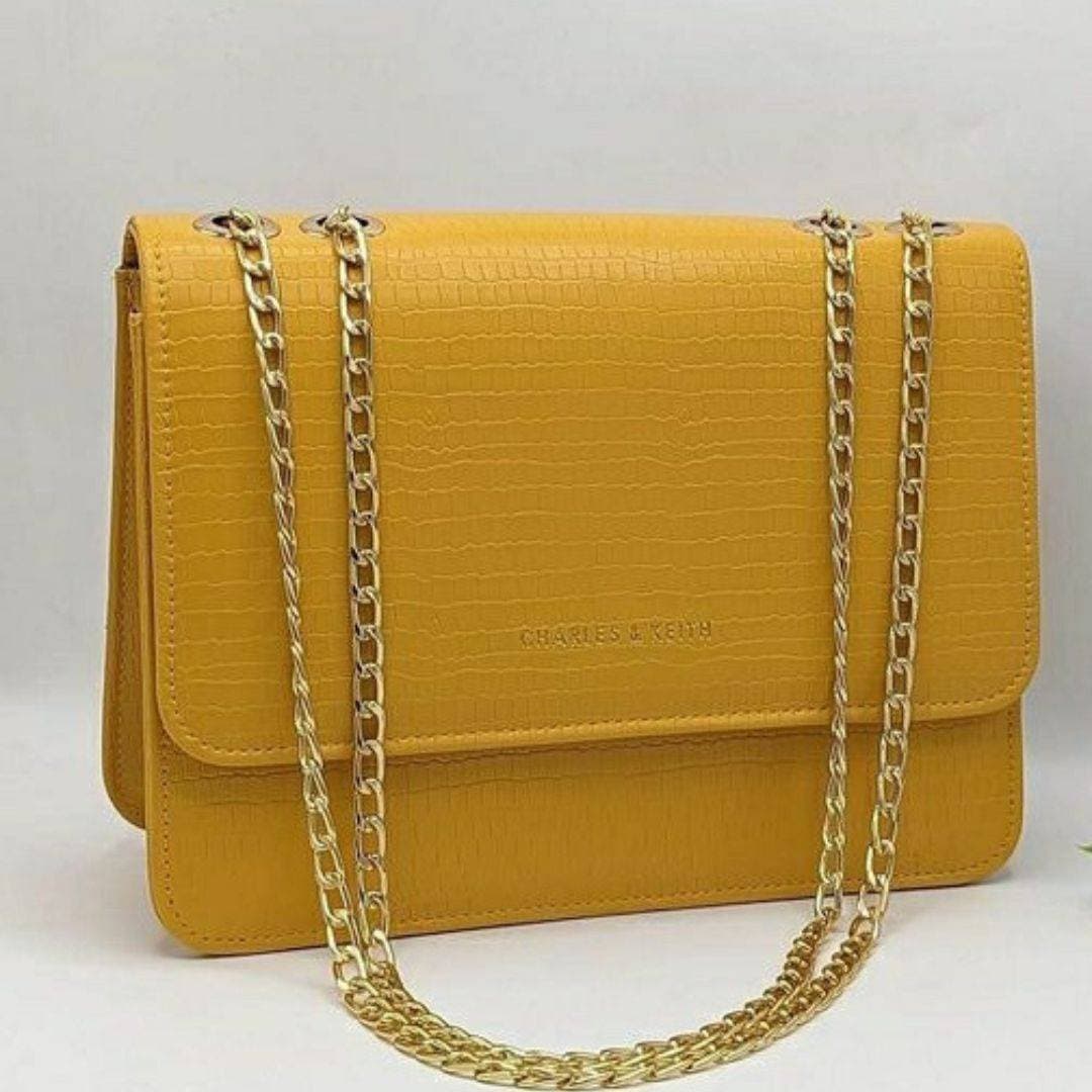 Crocodile Chain Cross Body Bag Color - Yellow
