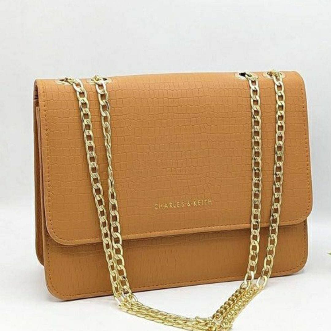 Crocodile Chain Cross Body Bag Color - Mustard
