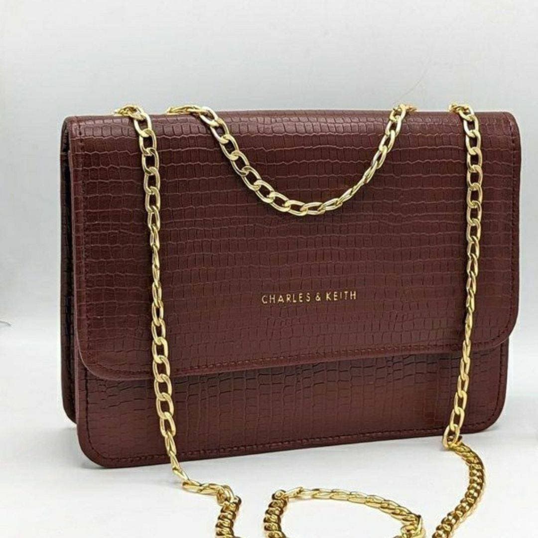 Crocodile Chain Cross Body Bag Color - Maroon