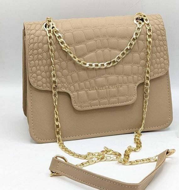 Crocodile Chain With Strap Cross Body Bag Color - Beige