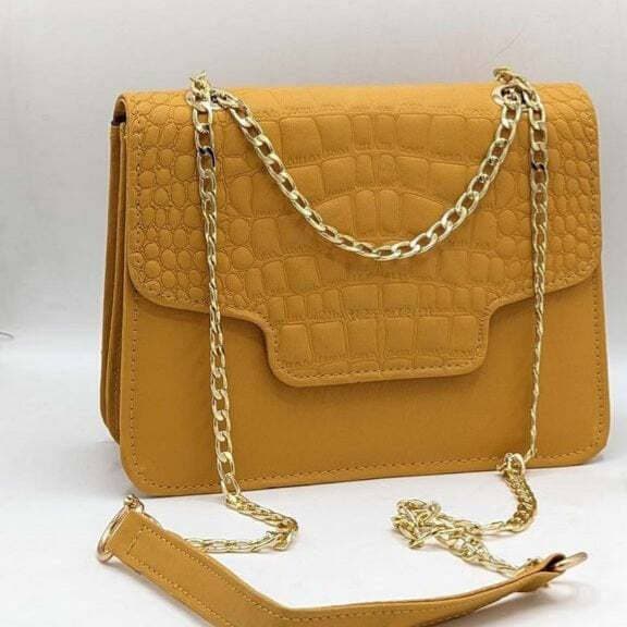 Crocodile Chain With Strap Cross Body Bag Color - Yellow