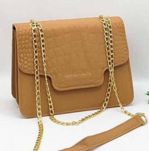 Crocodile Chain With Strap Cross Body Bag Color - Mustard