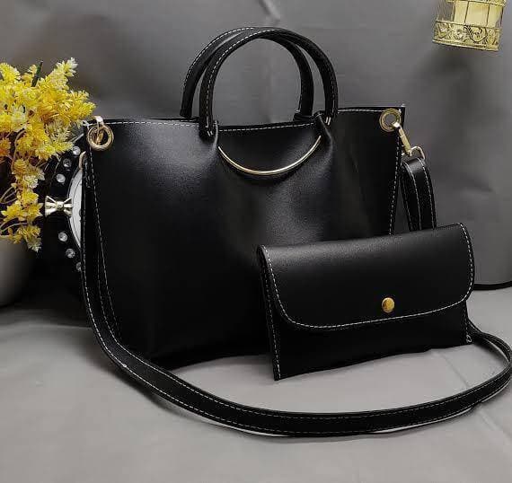 2 In 1 Piece Ring Trendy Handbag For Women - Black