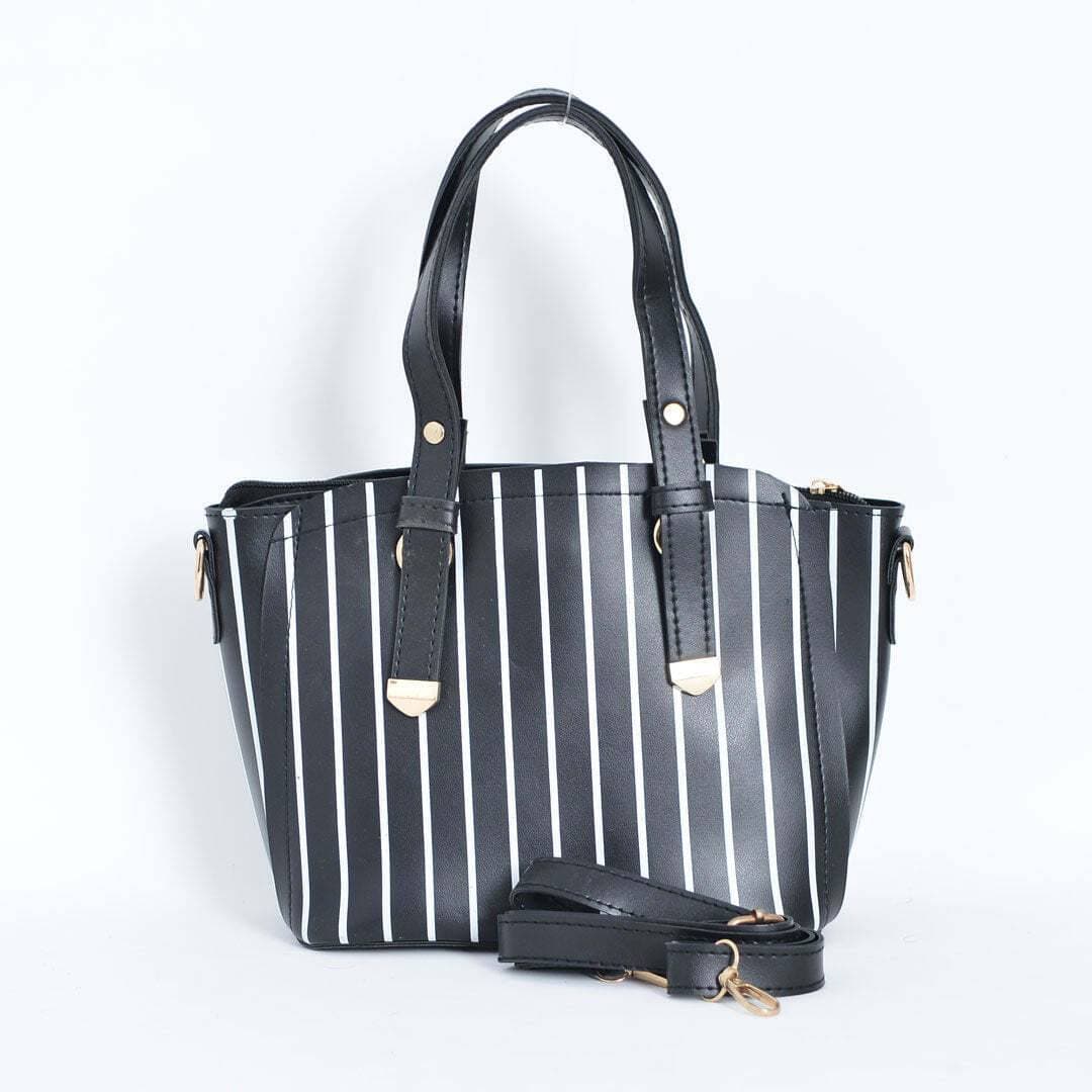 Black Line Trendy Cary Tote Bag For Women - Black