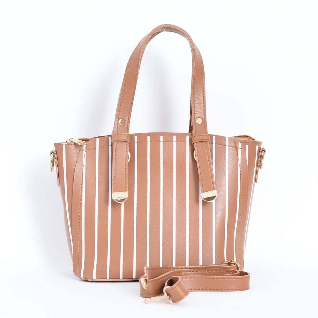 Black Line Trendy Cary Tote Bag For Women - Brown