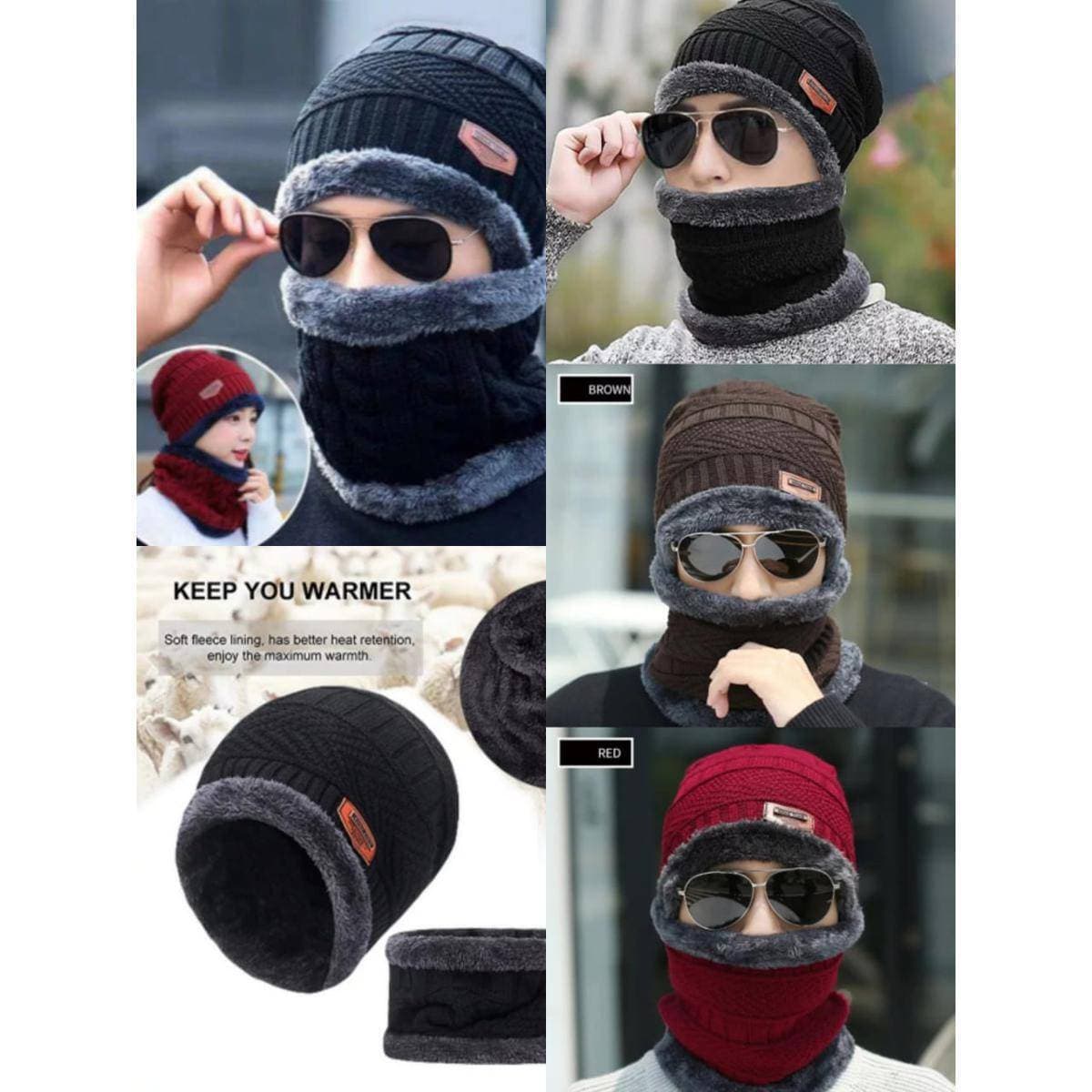2 Piece Winter Elastic Knitting Thick Fleece Warm