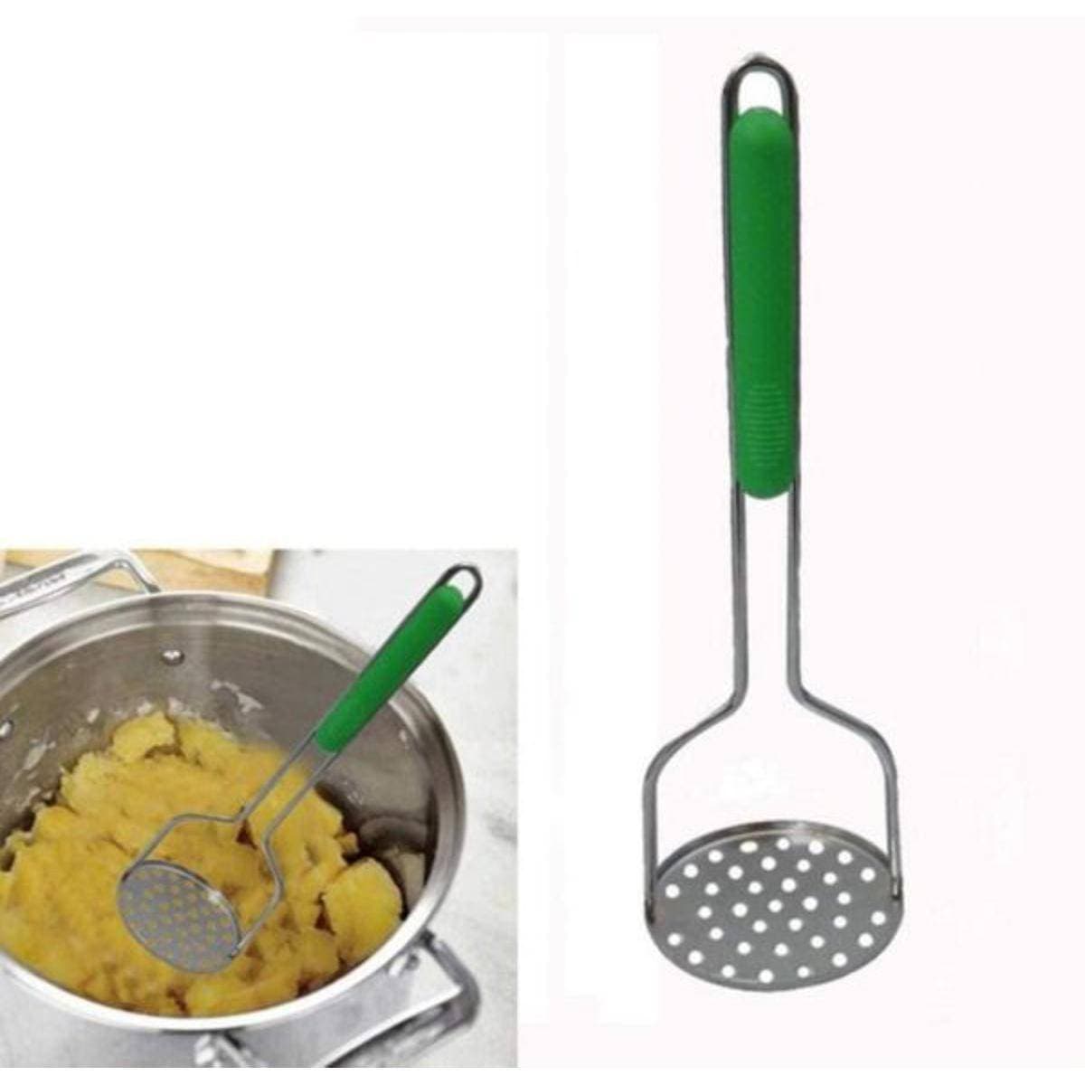 Stainless Steel Pusher Potato Masher With Broad Mashing Plate