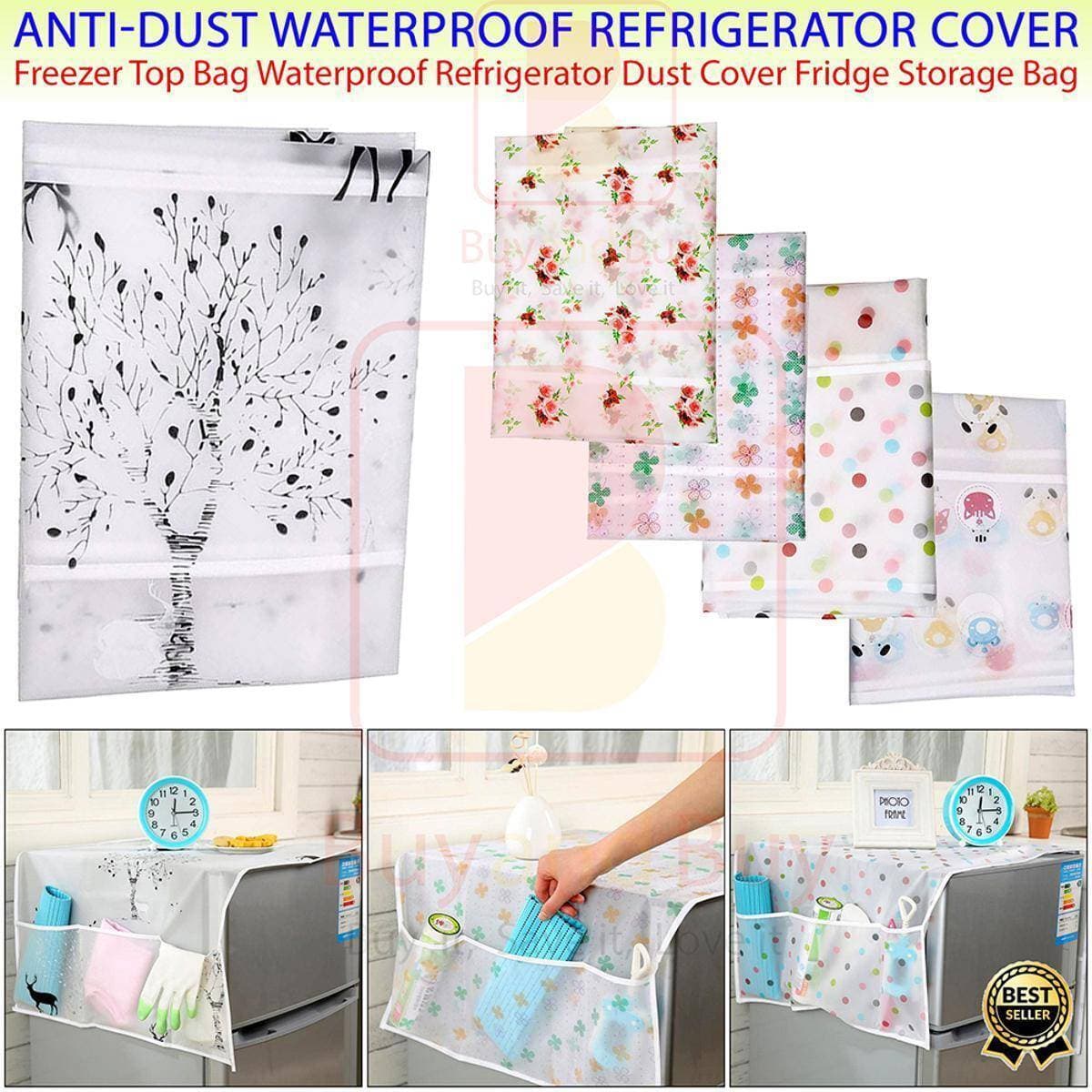 Anti-Dust Waterproof Oil-Proof Refrigerator Fridge Cover With 6 Pockets Organizer