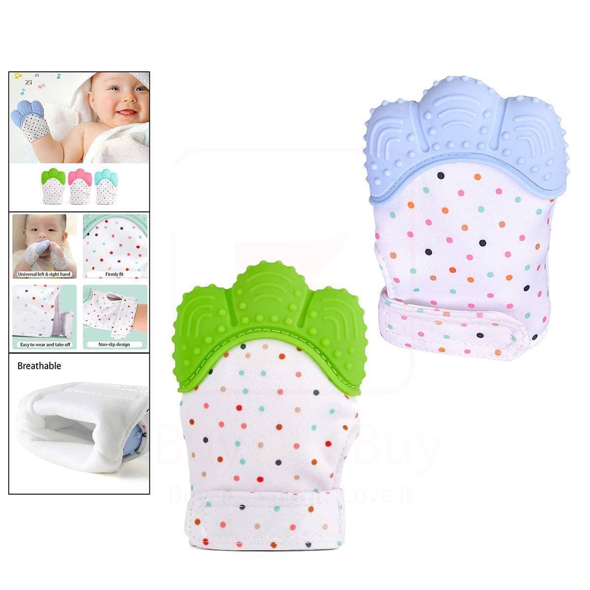 Pack Of 2 Baby Silicone Mitts Teething Mitten Glove Sound Teether