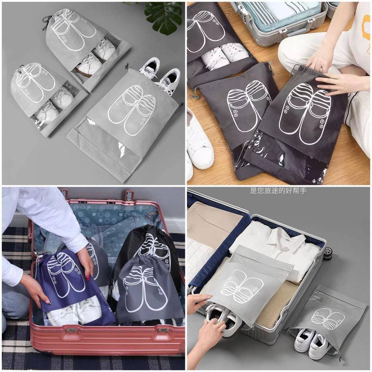 Pack Of 4 Travel Shoes Storage Bag With Clear Window Non-Woven