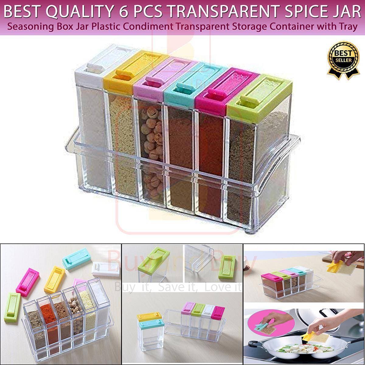 Transparent Spice Jar Colorful Lid Seasoning Box Set Of 6Pcs