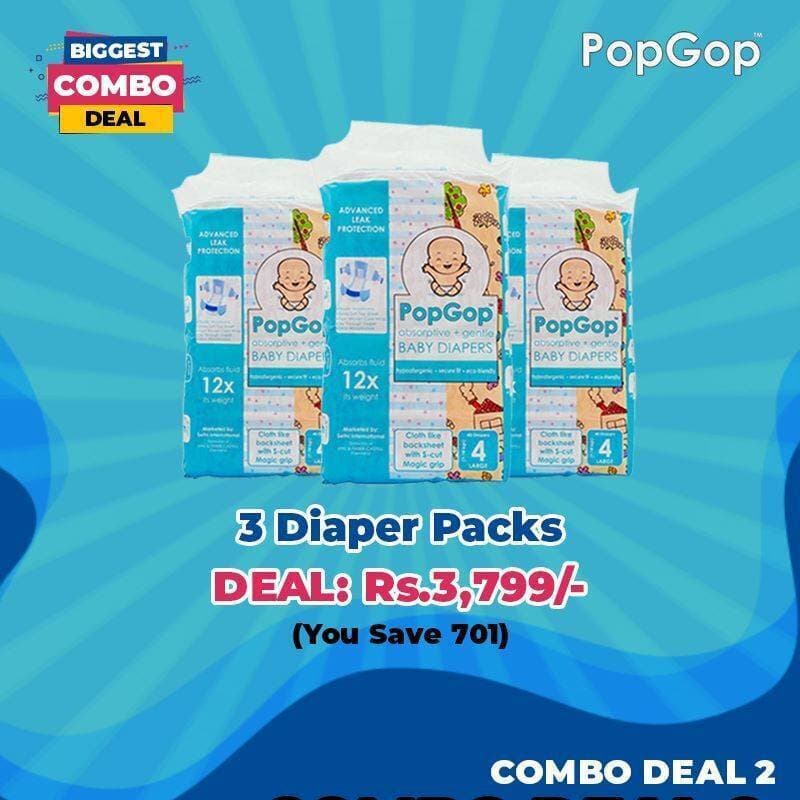 Combo Deal 3 Packs PopGop Baby Diapers - Medium Size 3 For 4 to 9 KG