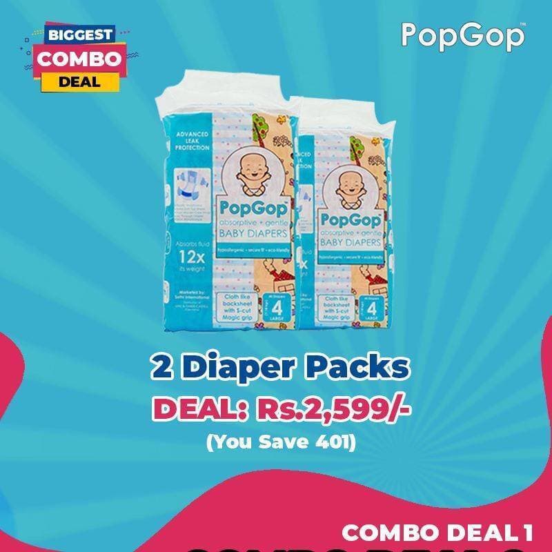 Combo Deal 2 Packs PopGop Baby Diapers - Medium Size 3 For 4 to 9 KG