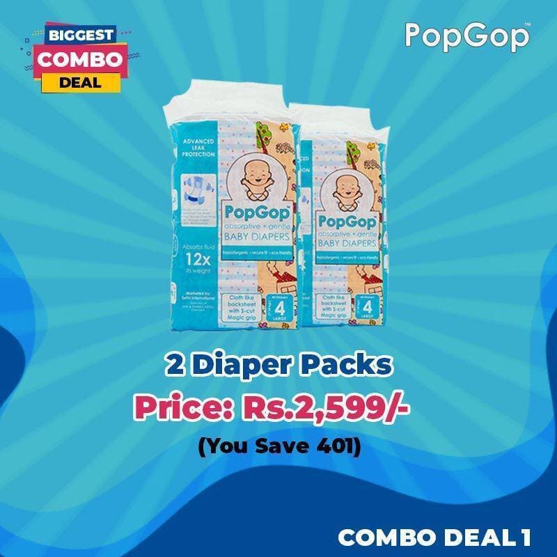 Combo Deal 2 Packs PopGop Baby Diapers -  Large Size 4 For 7 to 18 KG