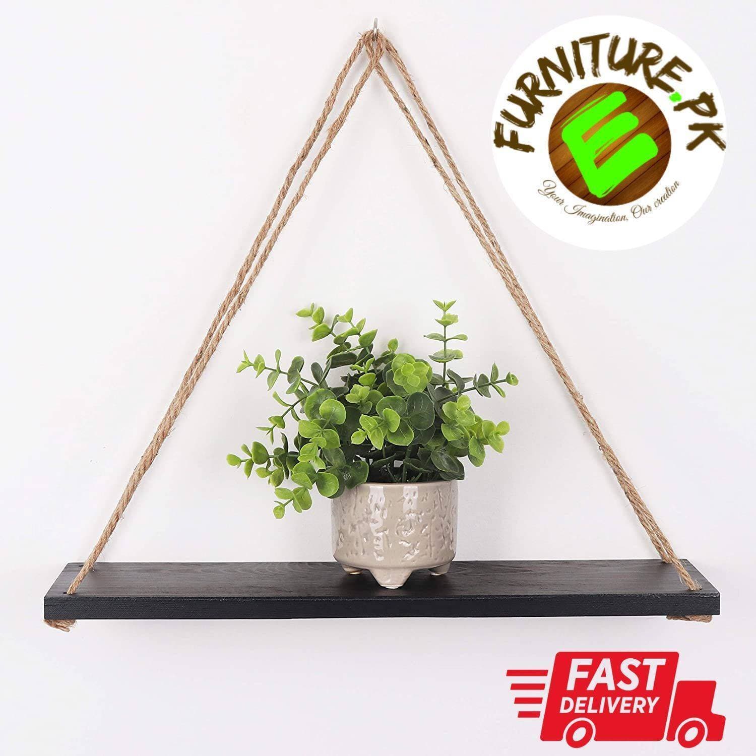 Wall Mount Rope Hanging Black Floating Rack Shelves
