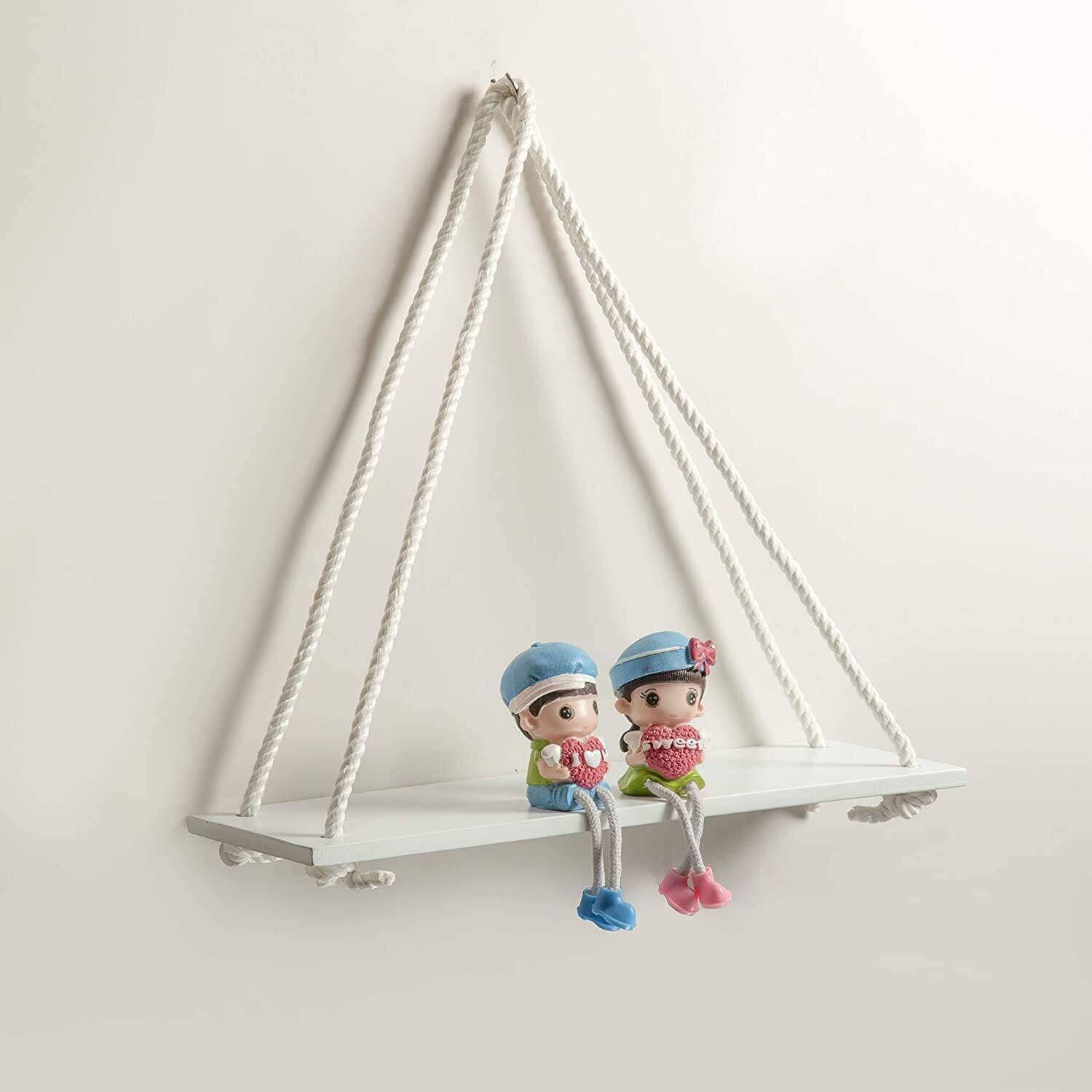 Wall Mount Rope Hanging White Floating Rack Shelves