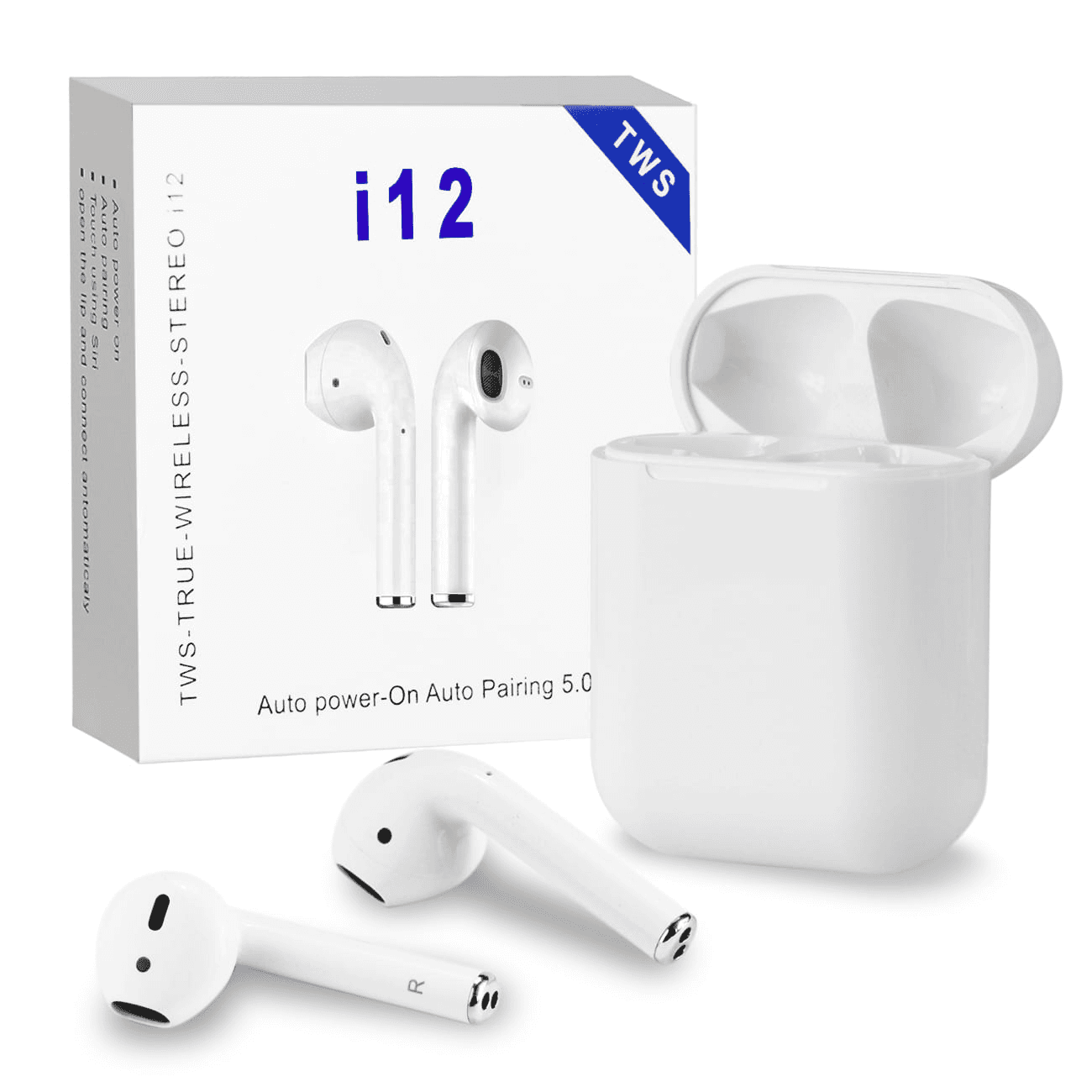i12 TWS Touch Sensor Wireless Bluetooth White Earbuds