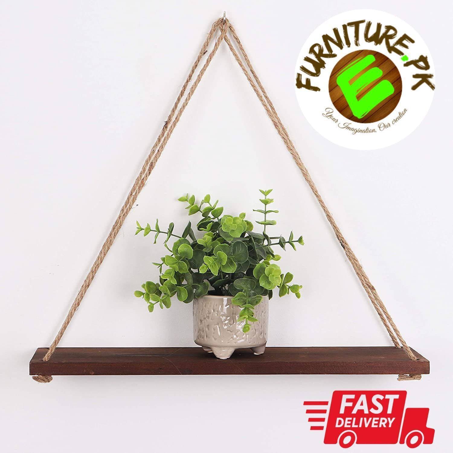 Wall Mount Rope Hanging Dark Brown Floating Rack Shelves