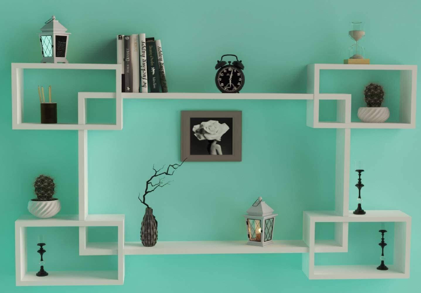 Fetching Deco Painted Wooden Intersecting Floating Wall Mount Shelf