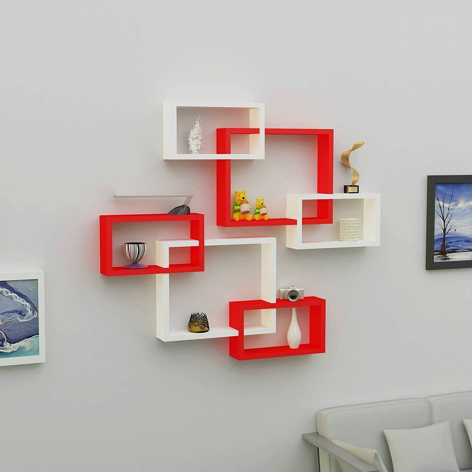 Deco Painted Intersecting Wooden Wall Shelves (Set Of 2)