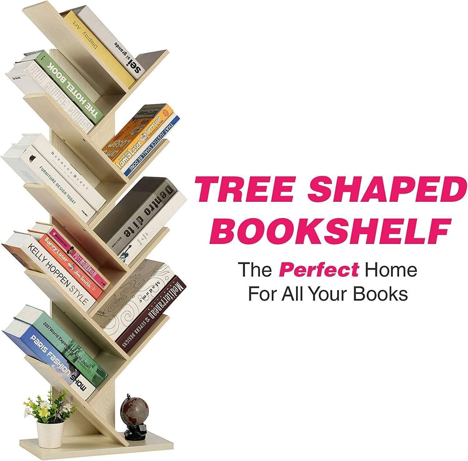 9-Shelf Diy Tree Shaped Floor Standing Bookcase, Storage Rack