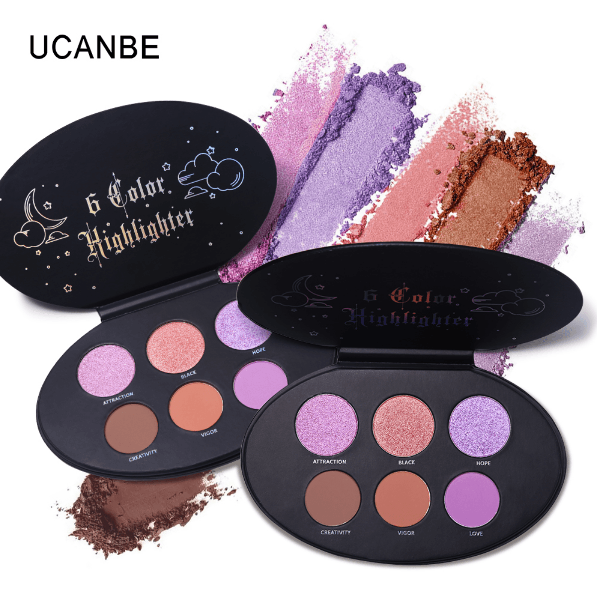 UCANBE - 6 Color Glitter Highlighter + Blush + Eye Shadow Makeup Palette