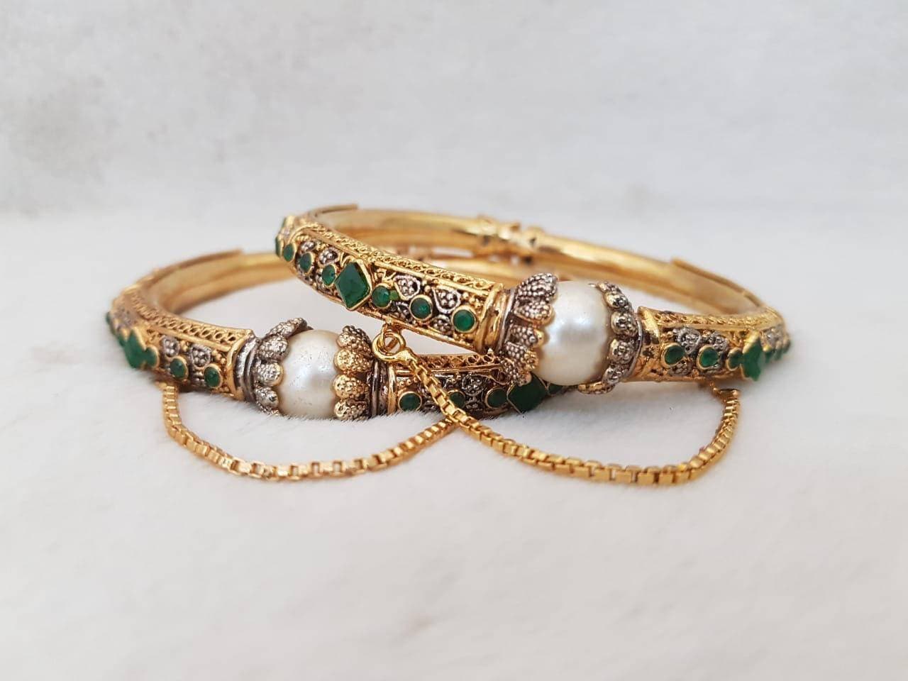 Gold Plated Green Emerald Kara's Pair