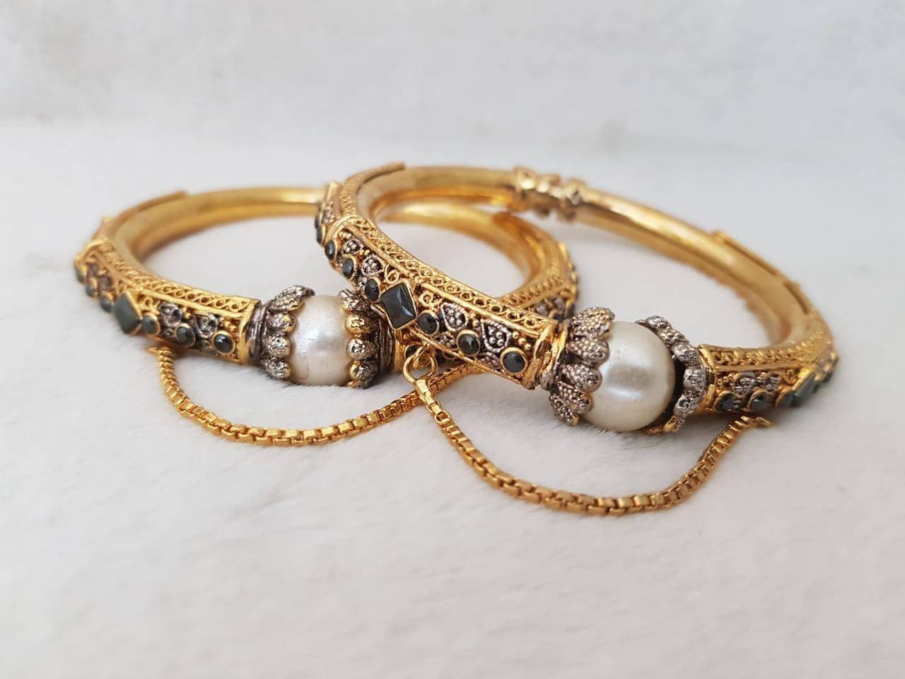 Gold Plated Black Kara's Pair For Women