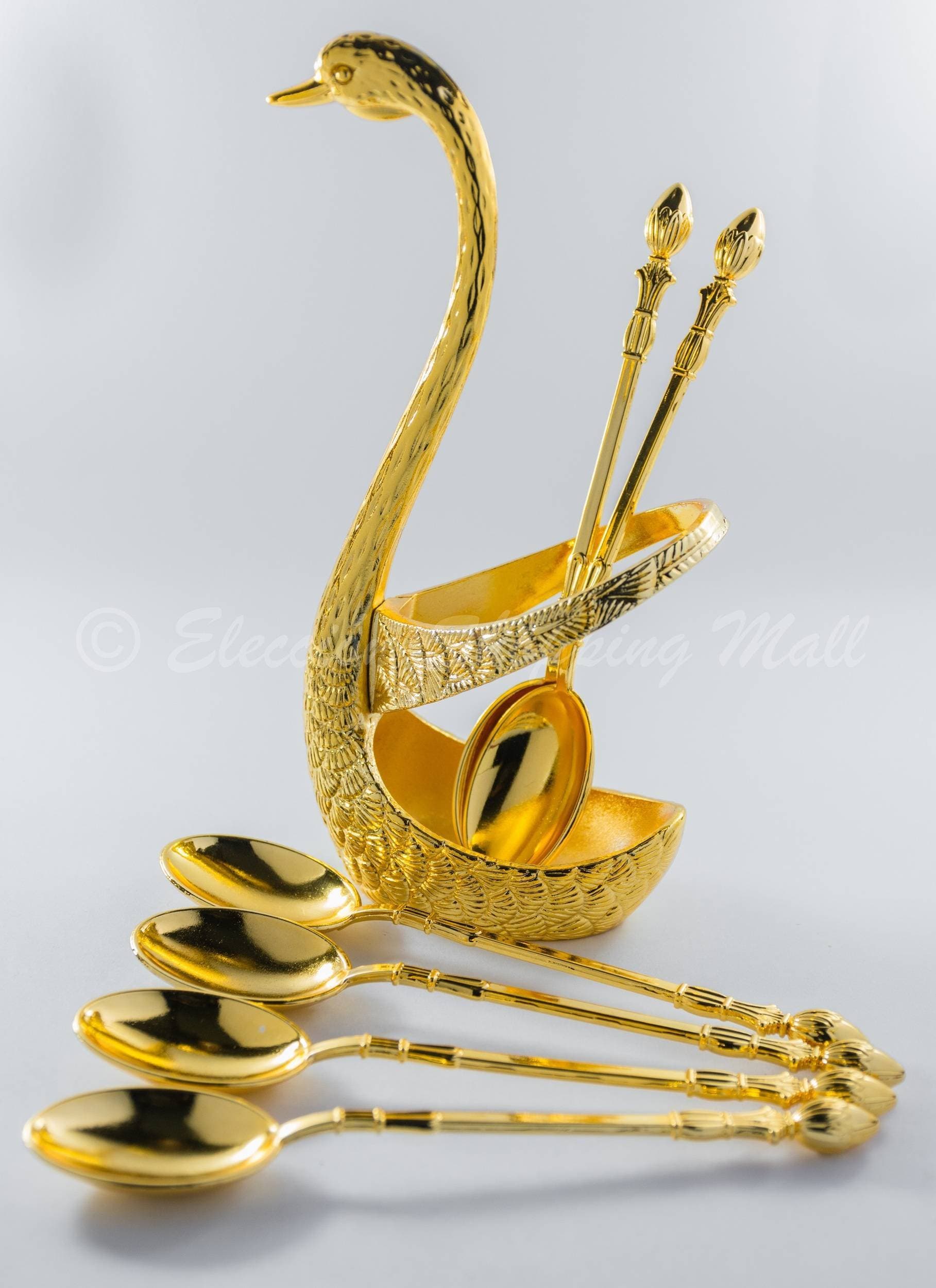Golden Stainless Steel Swan Base Dinnerware Fruit/Dessert/Coffee/Baby Flatware Spoon Set
