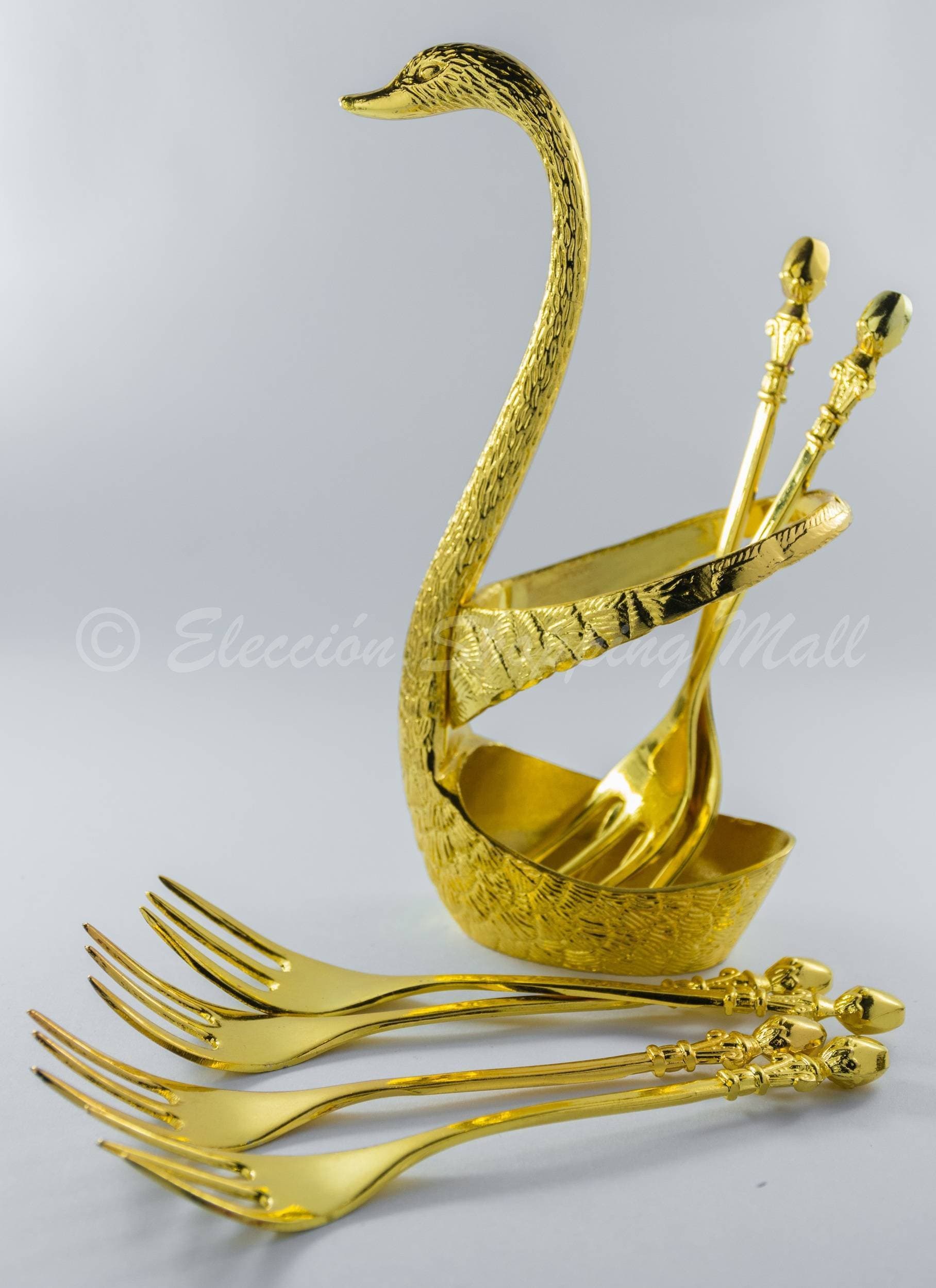 Golden Stainless Steel Swan Base Dinnerware Fruit/Dessert/Coffee/Baby Flatware Fork Set