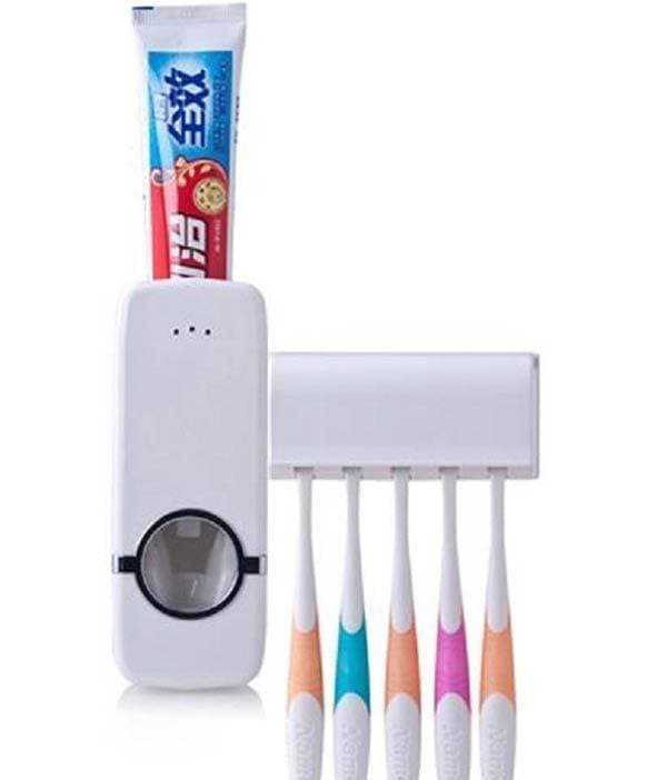 Wall Mounted Toothpaste Dispenser With Five Toothbrush Holder