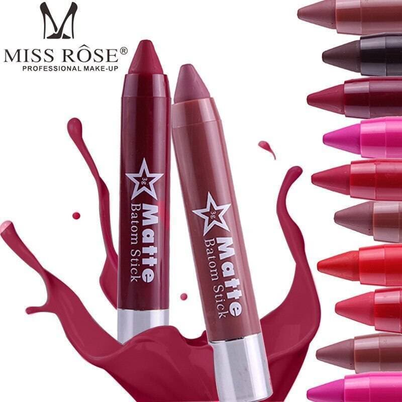 Miss Rose - Matte Lip Batom Crayon - Creamy Formula - Romantic Shades - Infused with Shea Butter - Amplified Finish - Portable Size - Easy Glide - Velvet Texture - Blurs Lines & Smooths Lips - Long Lasting - Excellent Pigment - 1 Piece