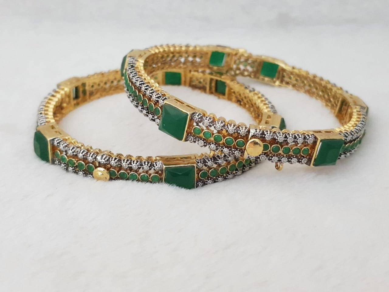 Gold Plated Green Kundan Kara's Pair