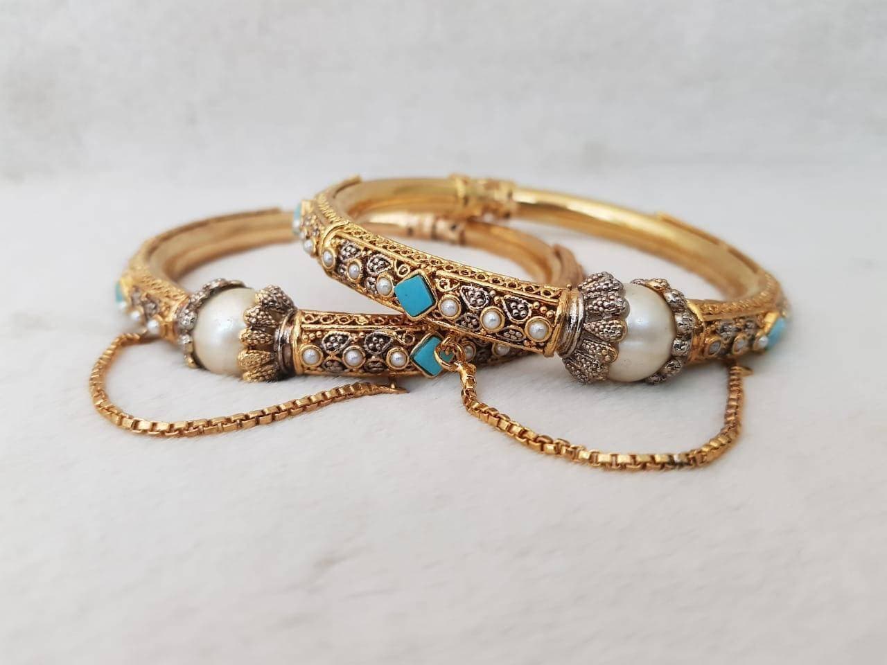 Gold Plated Feroza And Pearl Kara's Pair