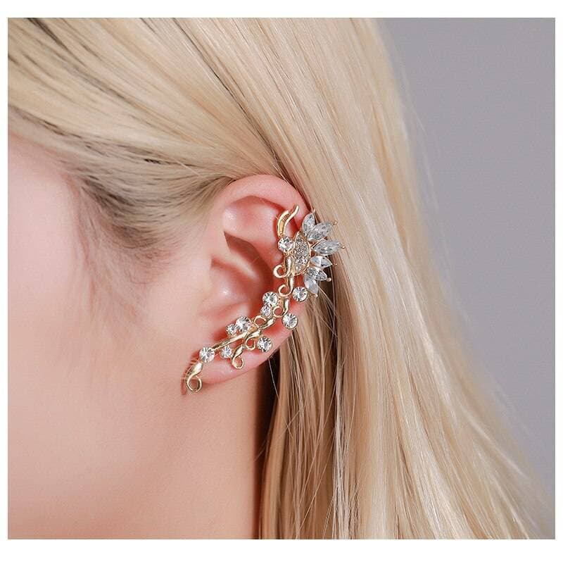 Punk Crystal Rhinestone Wrap Stud Clip Earrings For Women Jewelry
