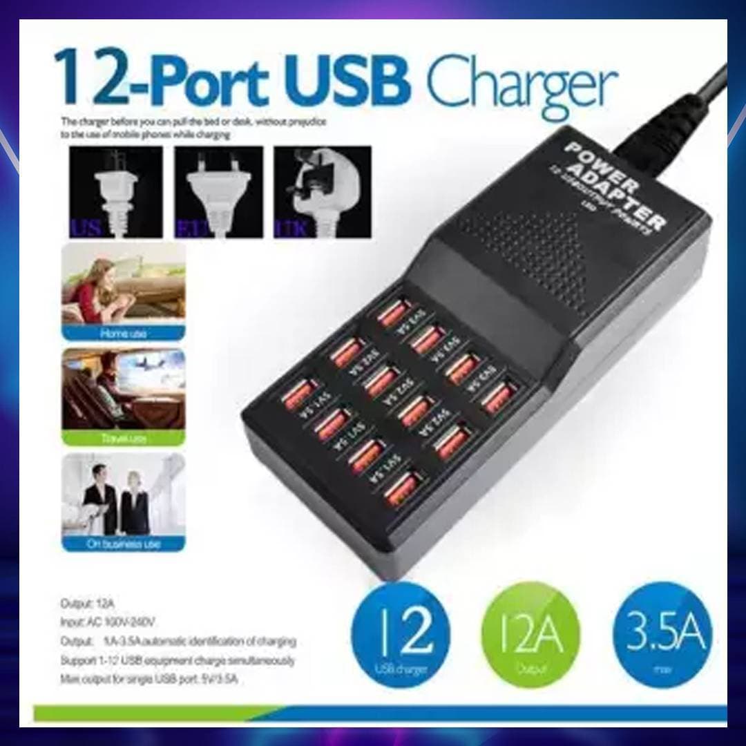12 Port Multi Charger 12 AMP for Phone/Tablet & PC  -W858