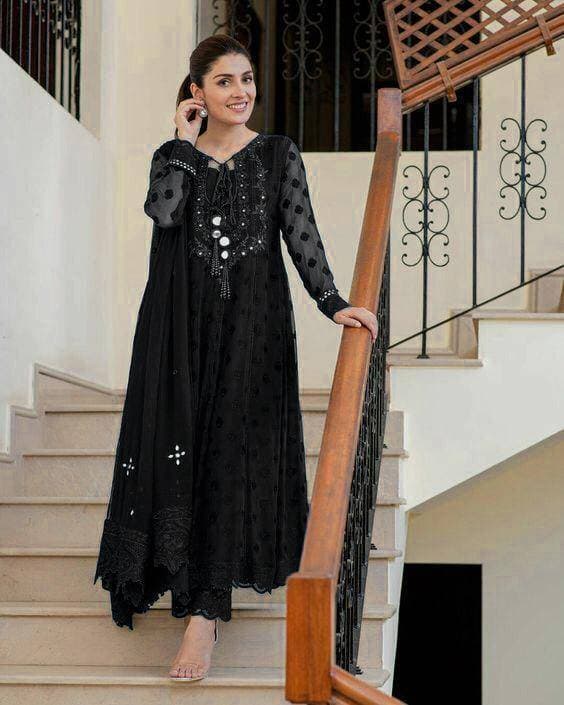 Unstitched Suit For Women In Black Color