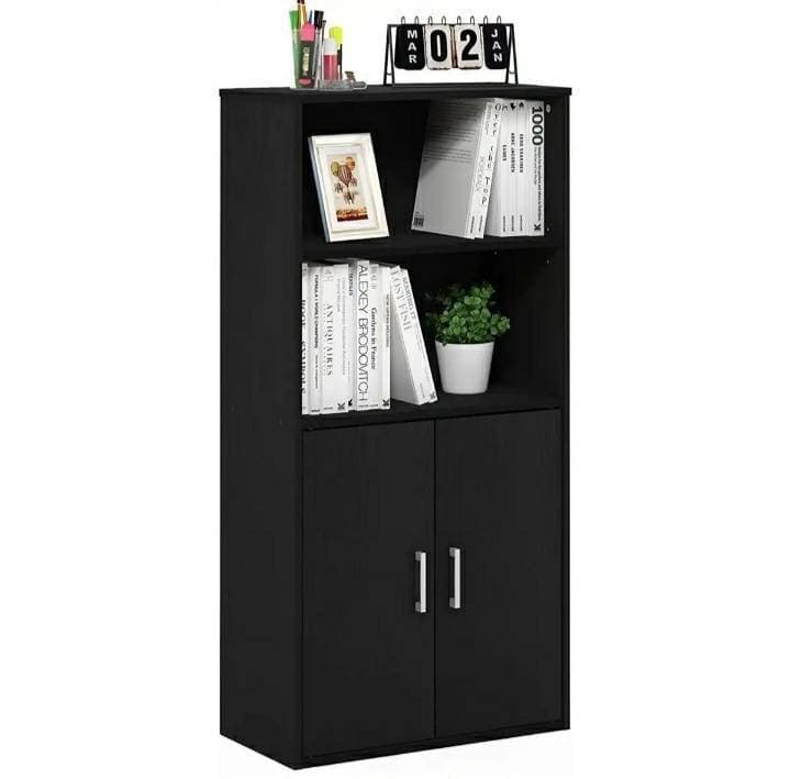 Wooden Book Rack With Doors Walnut Brown Lamination Chipboard
