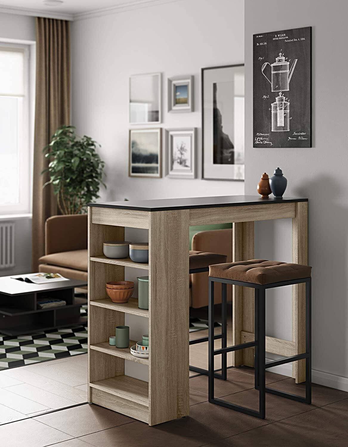 Dining Table With Storage Shelves For Home - Brown