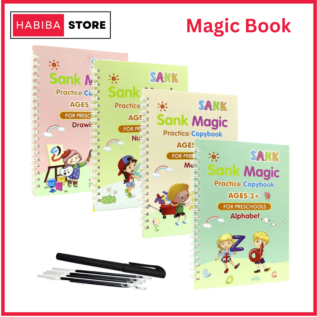 Sank 4 Practice Copybooks Pen & 10 Ink Refills For Kids Learning
