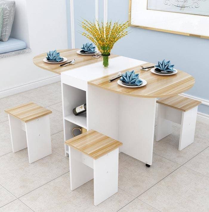 Foldable Family Dining Table And Chairs Set For Home - Brown & White