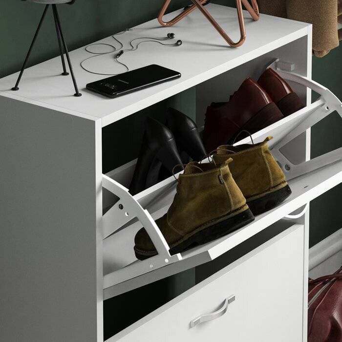 12 Pairs Flip Down Shoes Storage Organizing Cabinet - White